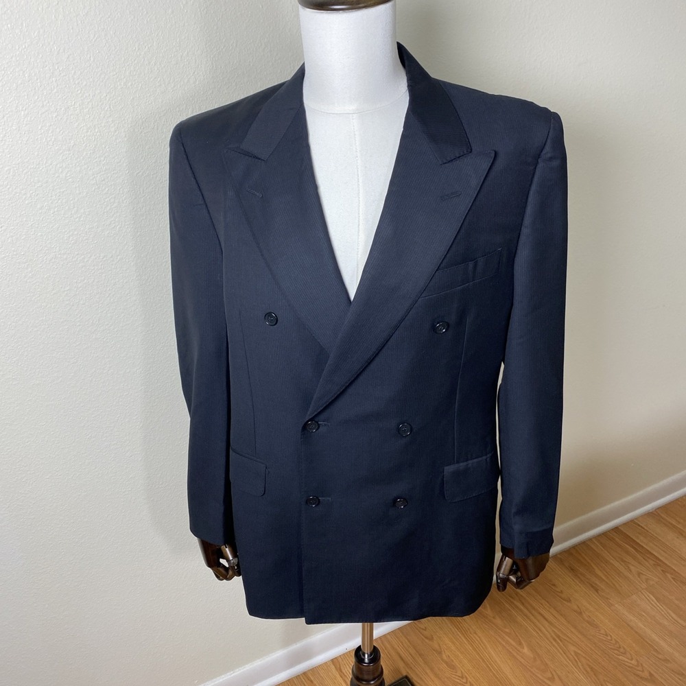 Canali Men's 40R Black Talia Delfino Super 120's Wool Double Breasted Made Italy